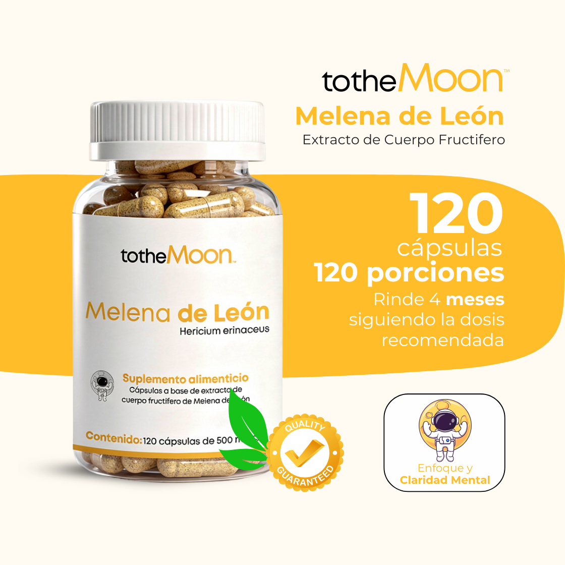 🍄🧠 Melena de León | 120 cápsulas 500 mg | Claridad Mental y Enfoque Consciente