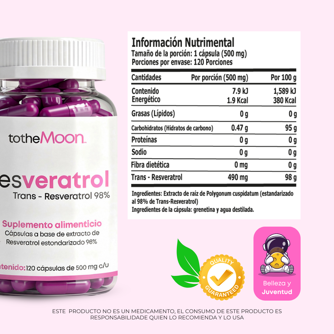 🛡️ TRANS-RESVERATROL 98% | Guard | 120 capsulas de 500 mg c/u