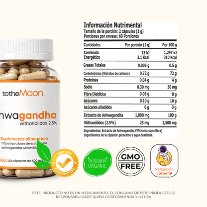 🌱 Ashwagandha withanólidos 2.5% | 120 y 240 cápsulas 500 mg c/u