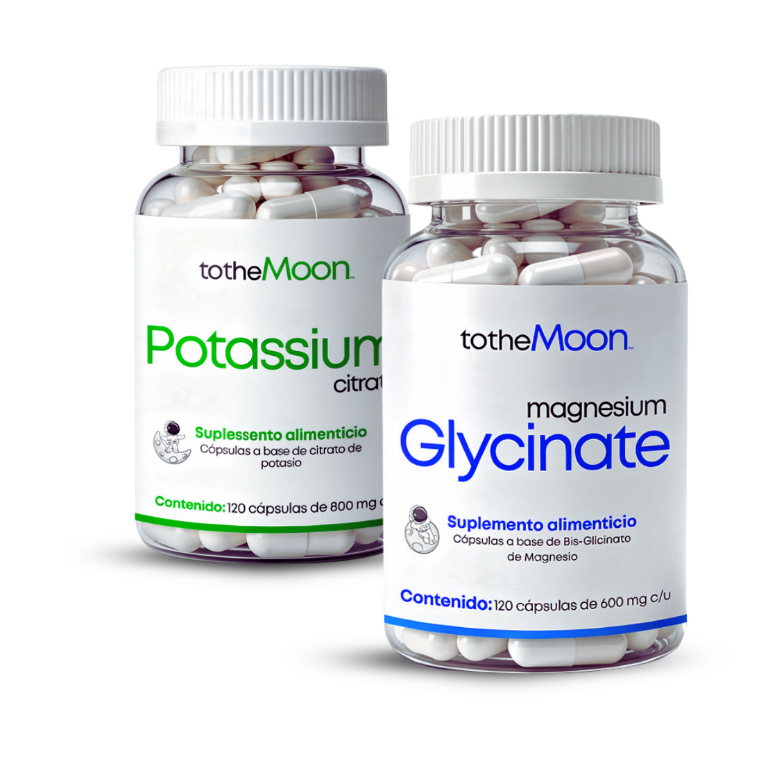 🌟❤️ Vital Flow Set | Glicinato de Magnesio 120 cápsulas 600mg y Citrato de Potasio 120 cápsulas 800 mg