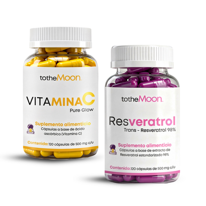 ✨🛡️ GLOW & GUARD SET | Resveratrol 98% 120 cápsulas 500 mg c/u + Vitamina C 120 cápsulas 500 mg c/u | Protección celular para preservar tu luz